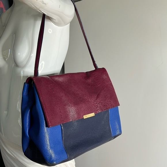 Ted Baker Blue Purple Color Block Leather Shoulder Bag - Picture 2 of 13